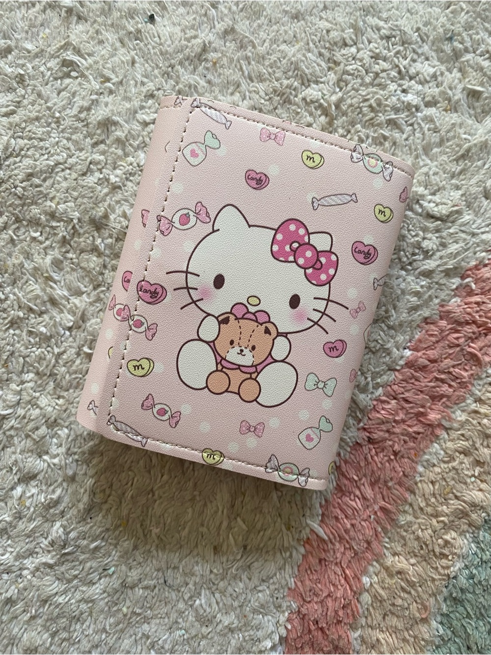 Hello Kitty Pink Fold-Over Kids Wallet with Bear Motif
